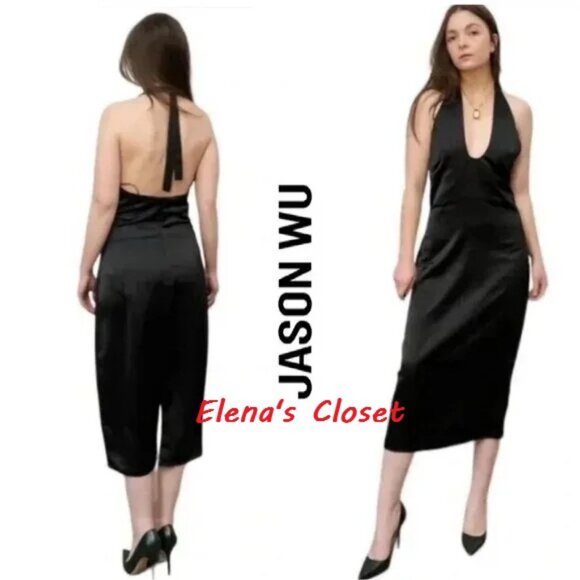 NWT ~ JASON WU BLACK MIDI COCKTAIL DRESS sz M - Picture 1 of 10